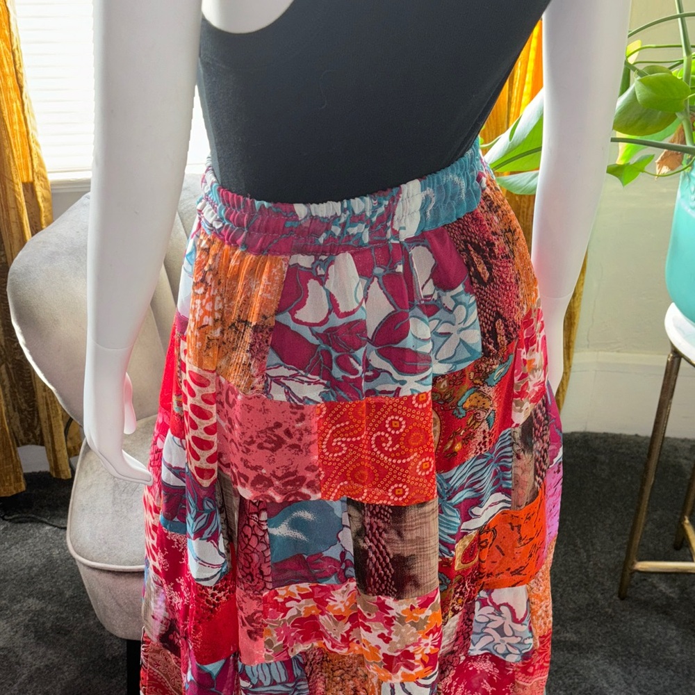 Boho Patchwork Red Tiered Maxi Skirt - Women - Picture 9 of 13